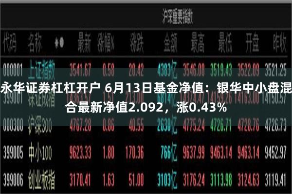永华证券杠杠开户 6月13日基金净值：银华中小盘混合最新净值2.092，涨0.43%